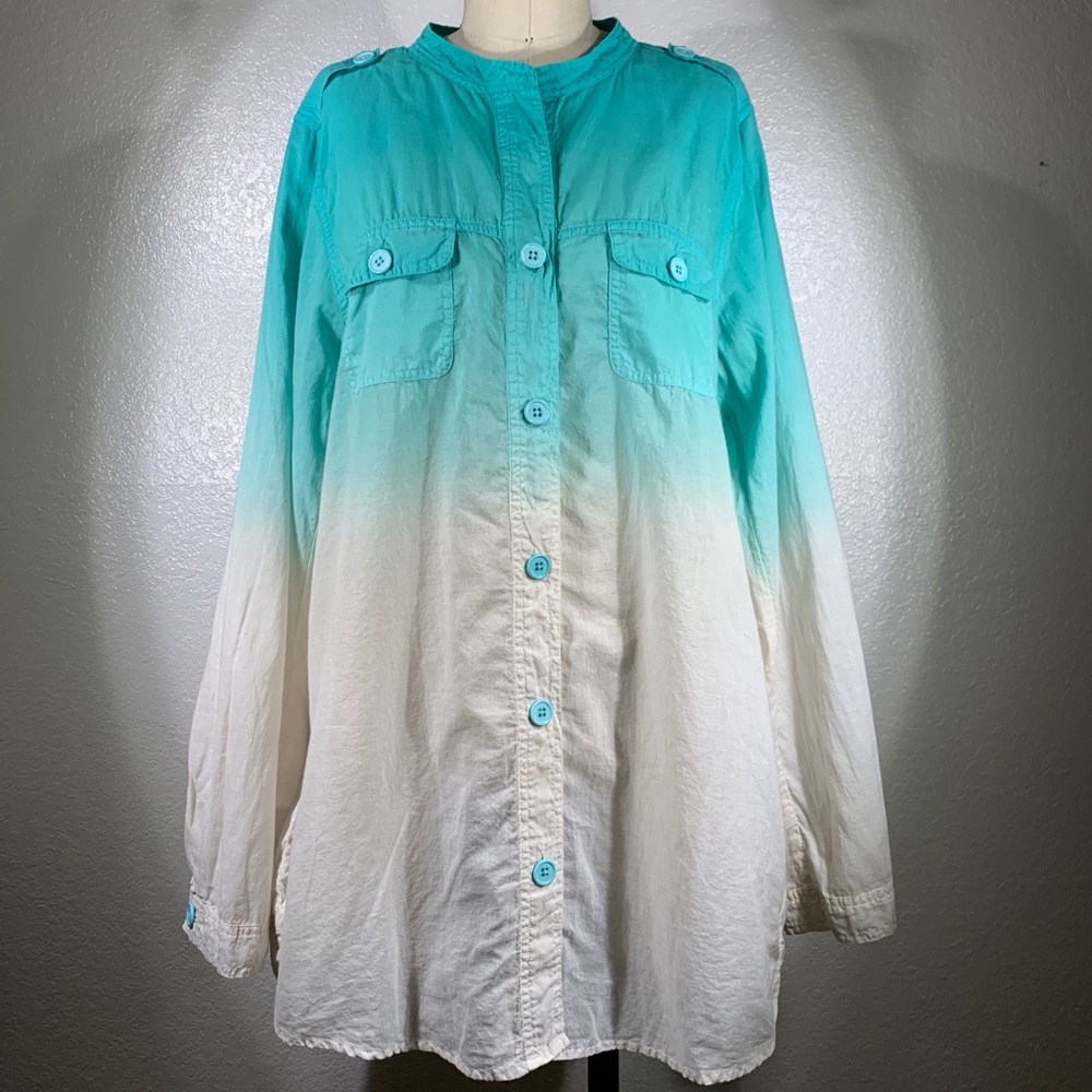 Johnny Was Pete & Greta Pocket Gradient Cotton Pocket Blouse XL NWT